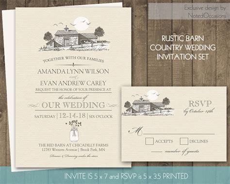 Printable Rustic Wedding Invitation Set Barn By Notedoccasions