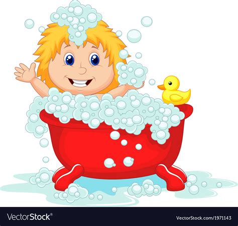 Girl Cartoon Bathing In The Red Bath Tub Vector Image
