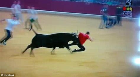 Bull Runner In Zaragoza Has His Trousers And Underwear