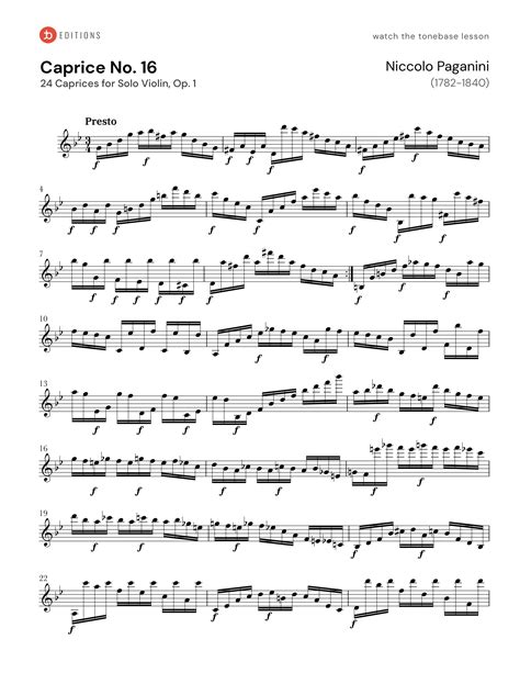 Niccolò Paganini 24 Caprices No 16 In G Minor Free Violin Sheet Music