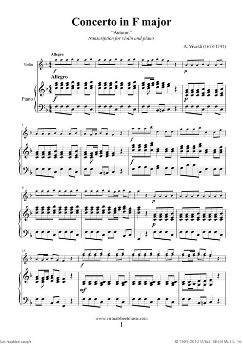 vivaldi violin concerto autumn sheet   violin  piano