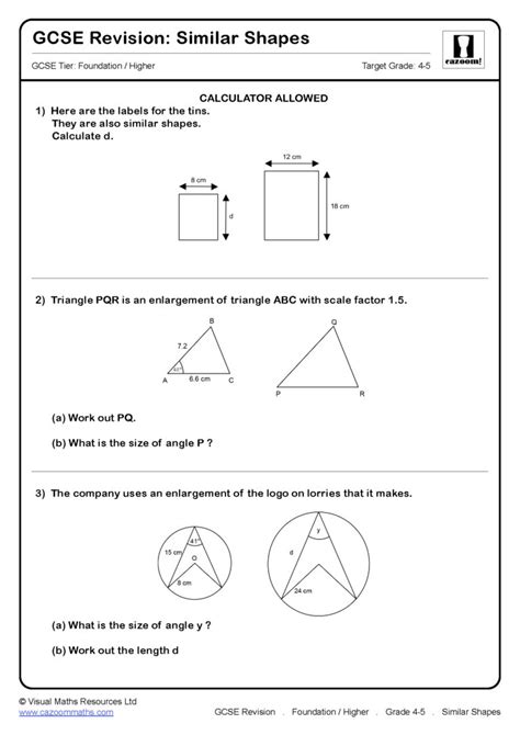 Similar Shapes Cazoom Maths Worksheets