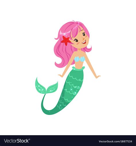 Cartoon Mermaid Character With Pink Hair And Shiny