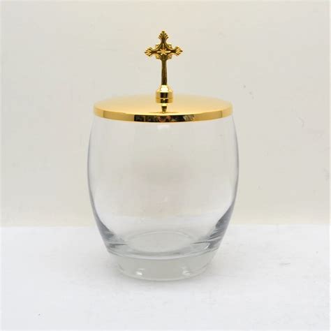 Glass Ablution Cup With Gold Plated Lid And Cross Agapao Store