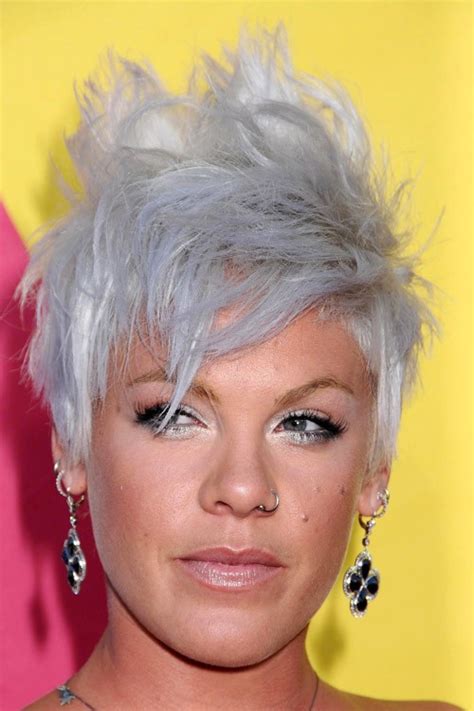 Pink Straight Silver Choppy Layers, Messy, Mohawk, Uneven Color ...