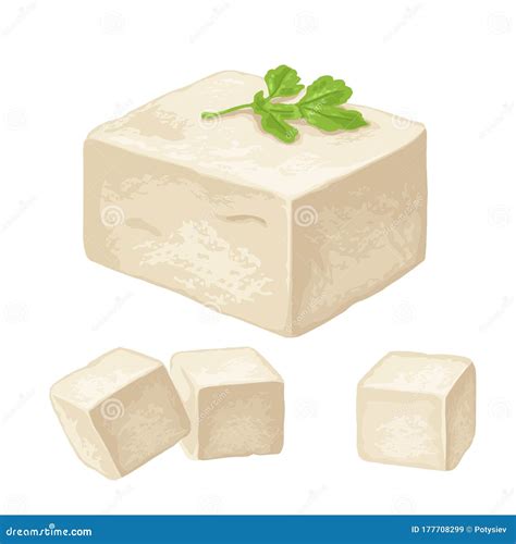 Tofu Vector Color Flat Illustration Isolated On White Background