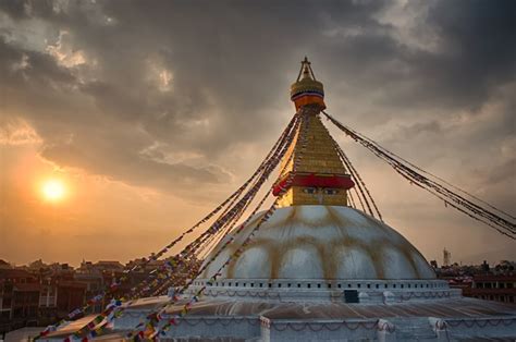 Premium Photo View Of The Boudhanath Pagoda In Kathmandu At Sun Set