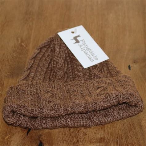 Brown Alpaca Cable Knit Hat