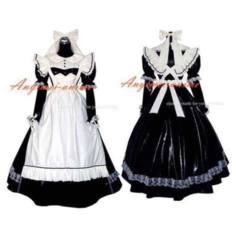 sexy sissy maid pvc dress black lockable uniform cosplay costume tailor made on