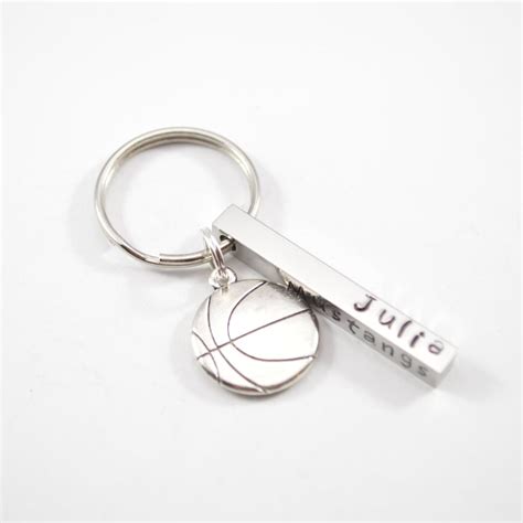 Personalized Basketball Bar Keychain Hand Stamped Team T Name Key