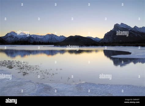 Mount Rundle And Vermillion Lakes Banff National Park Alberta Stock