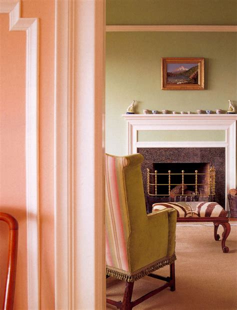 Watermelon Pink Hallway And Celery Green Living Room In A Traditional