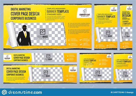Set Of Yellow And Black Web Banners Templates Stock Vector