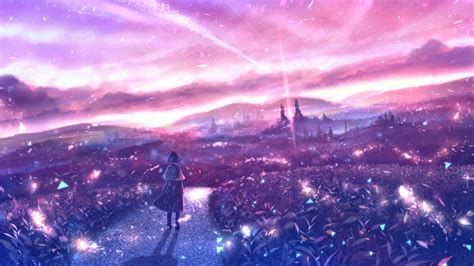 Wallpaper Anime Girl Particles Scenery Sky Polychromatic Anime