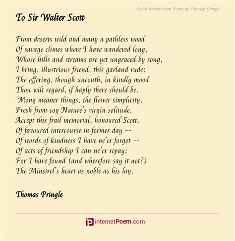 To Sir Walter Scott Poem By Thomas Pringle