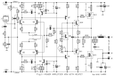 Here in this article, we can get transistor audio amplifier circuit diagram to make our amplifier. 65W Power Amplifier using HEXFET - Circuit Scheme