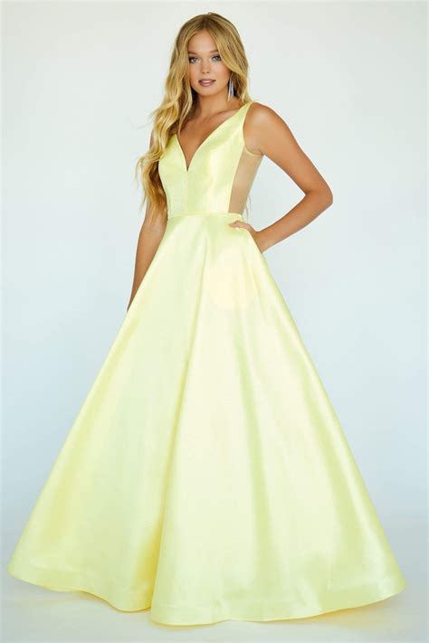 Jolene 20048 V Neck Long A Line Dress In 2021 Prom Dresses Yellow