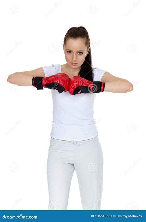 Young Woman In Fighting Gloves Stock Image Image Of Expression Glove