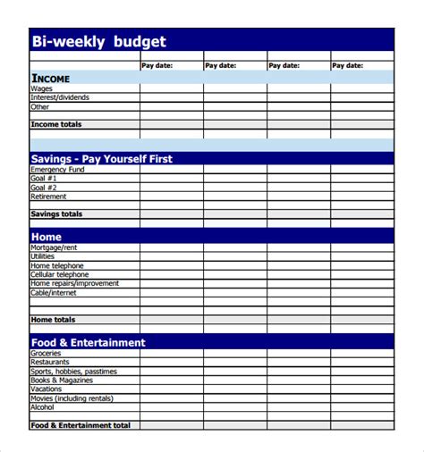 Free Weekly Budget Template Downloads