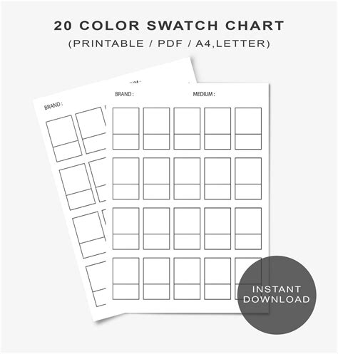 20 Color Swatch Chart Digital Printable 20 Color Swatch Chart Etsy