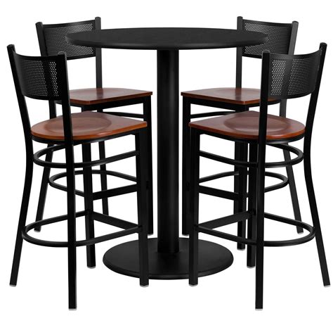 36 Round Black Table Set With Grid Back Metal Bar Stool From Renegade