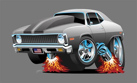 Classic Seventies American Muscle Car Cartoon Digital Art