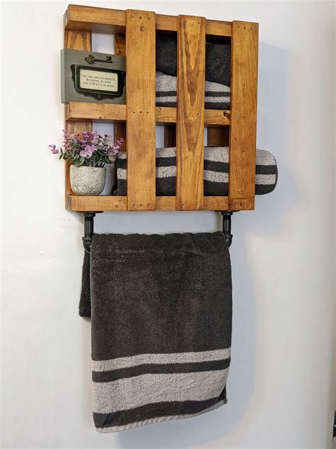 Rustic Bathroom Decor Pallet Towel Rack Reclaimed Wood Etsy Towel