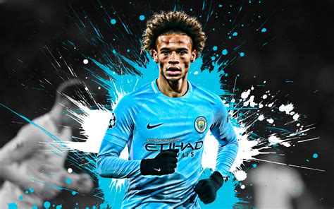 ❤ get the best man city 2018 wallpaper on wallpaperset. Download wallpapers Leroy Sane, 4k, blue and white blots ...