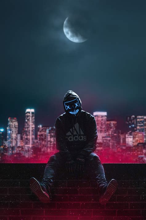640x960 Hoodie Boy Sitting Neon Mask Iphone 4 Iphone 4s Hd 4k