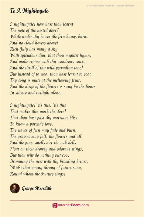 To A Nightingale Poem By George Meredith