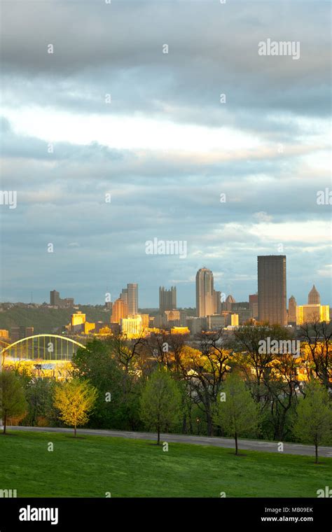 Schenley Park At Oakland Neighborhood And Downtown City Skyline