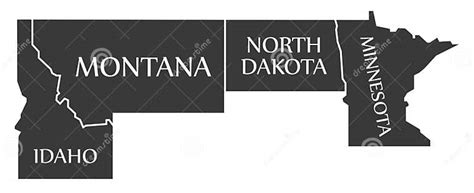 Idaho Montana North Dakota Minnesota Map Labelled Black Stock