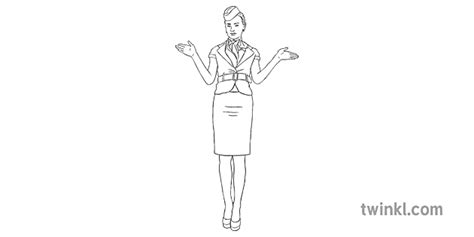 Air Hostess Black And White 1 Illustration Twinkl