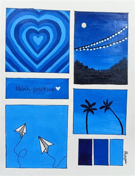 Blue Aesthetic Painting Idea Easy Beginner Heart Sky Trees Cute Small
