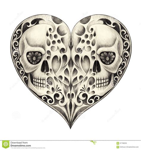 Art Skull Heart Tattoo Stock Illustration Image 67768256
