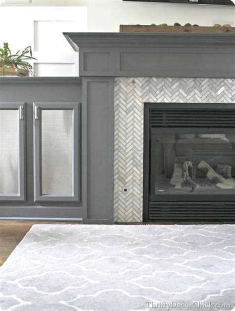 Herringbone Gray Tile Fireplace Surrounds Home Fireplace Fireplace