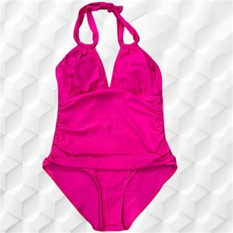 Swim New Hot Pink Halter Style Flattering To Curvy Body One Piece Swimsuit Sz 14w Poshmark