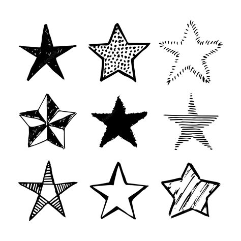 Premium Vector Doodle Stars Set Of Nine Black Hand Drawn Stars
