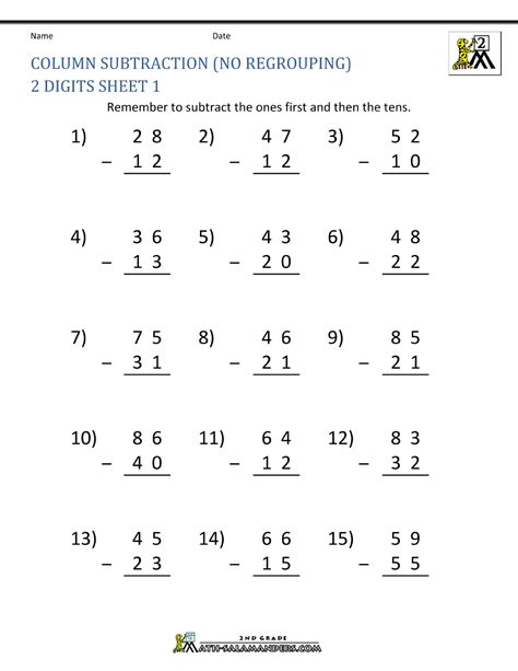 Just print and pass out for them to practice! 2 Digit Subtraction Worksheets