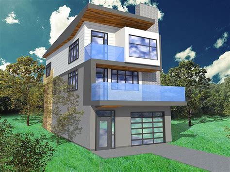 Many of these garage work shop home designs also boast porches, modern open floor plans, and more. Narrow Lot House Plan, 056H-0005 modern, too busy, but ...