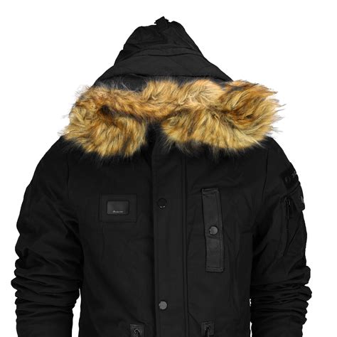 Mens Boys Parka Jacket Heavy Weight Padded Puffer Fur Hood Warm Winter