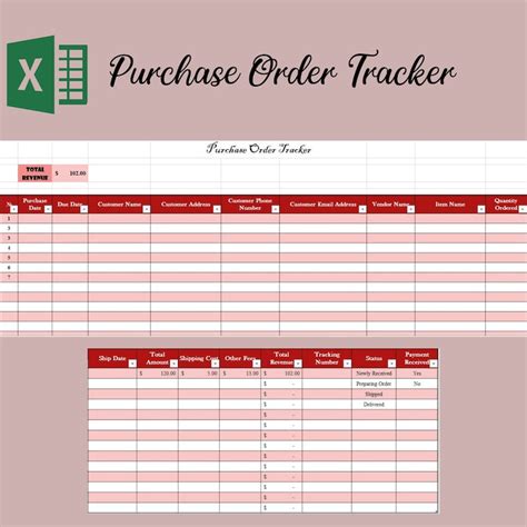 Purchase Order Tracker Excel Spreadsheet Sales Tracker Etsy