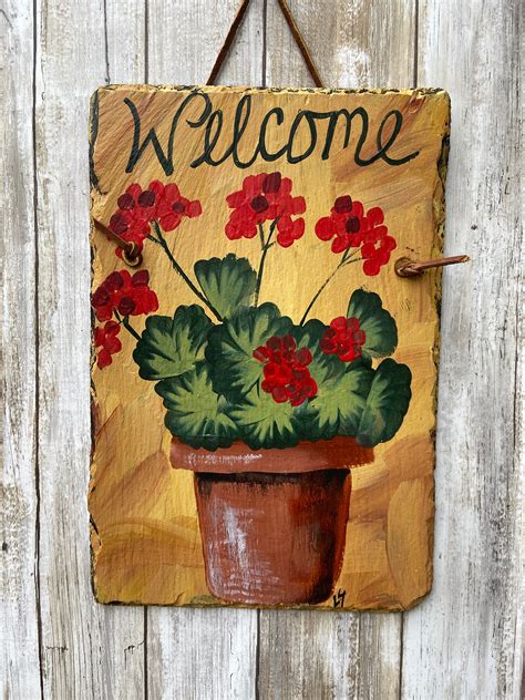 Slate Plaque Garden Decor Hand Painted Slate Welcome Sign Welcome