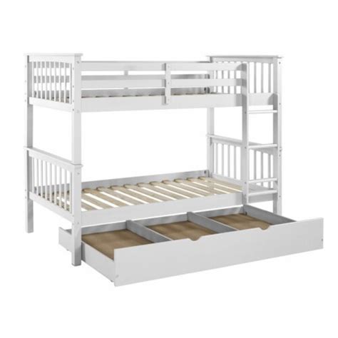 Twin Over Twin Solid Wood Mission Design Bunk Bed White 1 Smiths