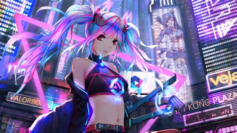 Anime Cyber Girl Neon City Hd Artist 4k Wallpapers