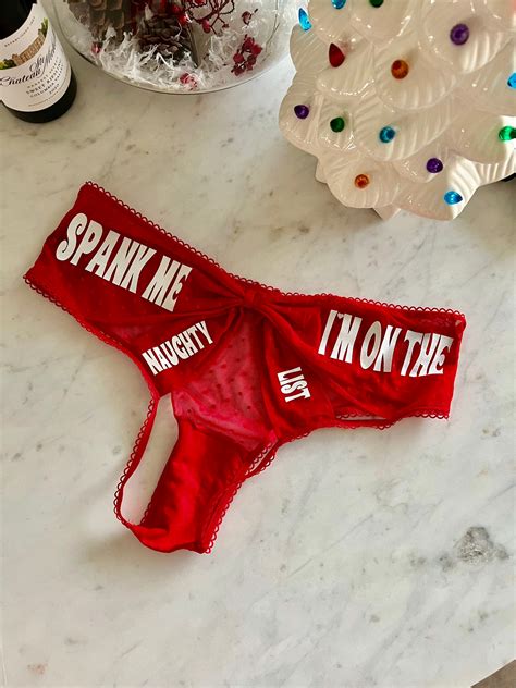 Spank Me Im On The Naughty List Red Victoria Secret Very Sexy Strappy Mesh Bow Cheeky Panty
