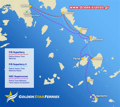 Golden Star Ferries Route Map From Rafina To Andros Tinos Mykonos