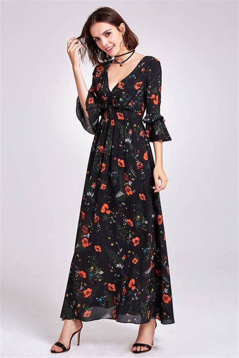 Classy Long Sleeve Floral Print Maxi Dress 4512 As07170bk