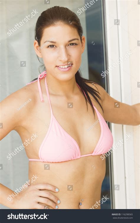 Photo De Stock Sexy Beautiful Brunette Woman Pink Bikini