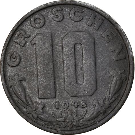 Coin Austria 10 Groschen 1948 Au50 53 Zinc Km2874 Etsy